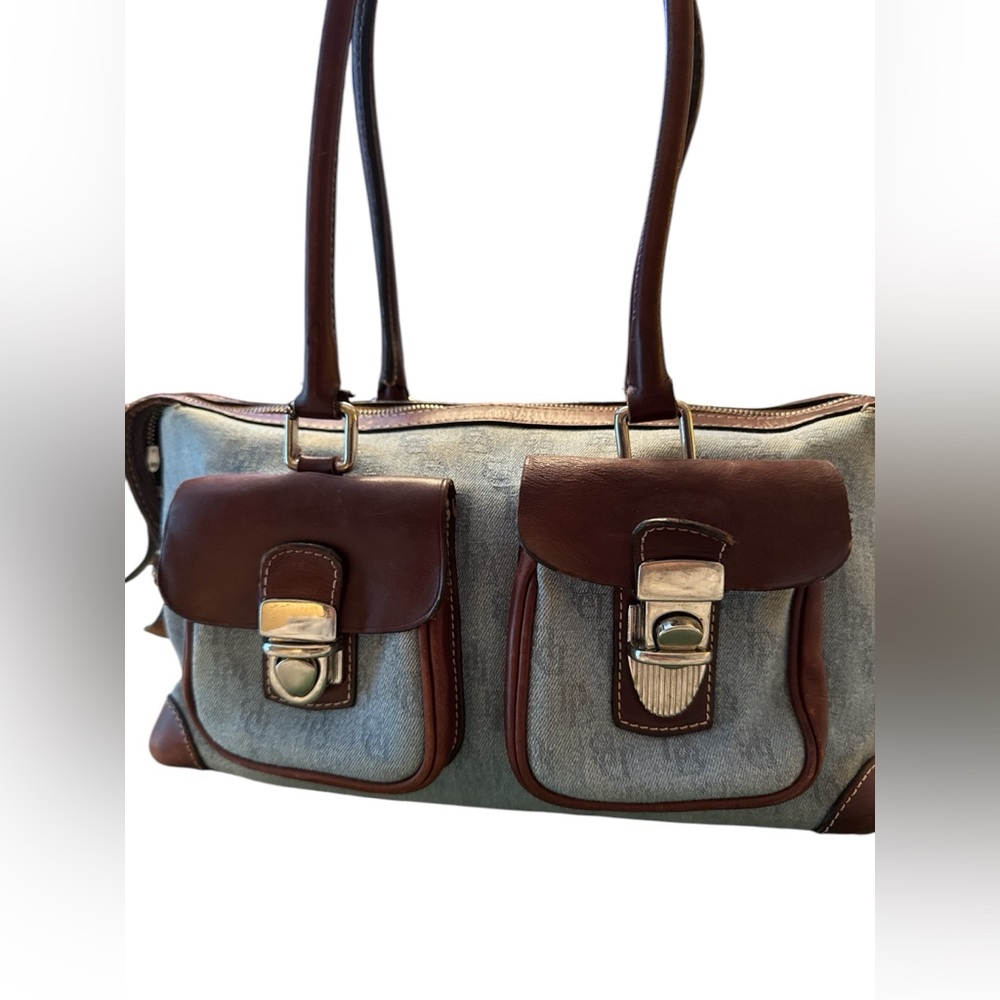 Dooney & Bourke Vintage Brown and Denim Shoulder Bag with Structured Design - Picture 10 of 16